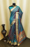 Firoji color soft satin silk saree with zari woven work