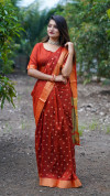 Brown color soft cotton silk saree with jacquard weaving buttis