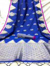 Royal blue color banarasi silk saree with zari woven work