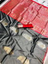 Gray color kanchipuram silk handloom saree with silver and golden zari work