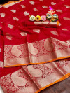 Linen cotton silk saree with woven work