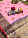 Soft linen silk saree with zari woven work