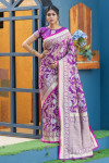 Magenta color soft banarasi silk weaving saree with zari work