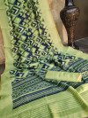 Linen cotton saree with zari woven border