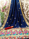 Navy blue color paithani silk saree with zari work