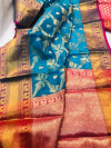 Firoji color kanchipuram handloom weaving silk saree with zari woven work