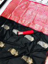 Black color kanchipuram silk handloom saree with silver and golden zari work