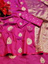 Dark pink color cotton silk saree with zari weaving work