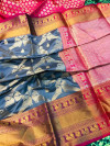 Gray color kanchipuram handloom weaving silk saree with zari woven work