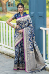 Navy blue color soft banarasi silk weaving saree with zari work