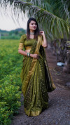 Mehndi green color soft cotton silk saree with jacquard weaving buttis