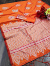 Orange color soft cotton silk weaving work saree