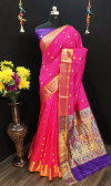 Pink color paithani silk weaving work saree