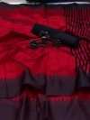 Red color raw silk saree with lining pallu