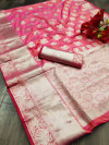 Peach color Lichi silk Zari weaving work saree