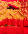 Yellow color raw silk saree with lining pallu