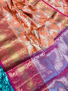 Orange color kanchipuram handloom weaving silk saree with zari woven work