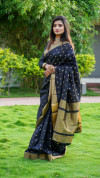 Black color soft cotton silk saree with jacquard weaving buttis