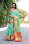 Sea green color kanchipuram handloom weaving silk saree
