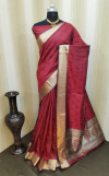 Maroon color soft satin silk saree with zari woven work
