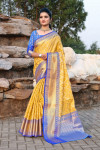 Yellow color kanchipuram handloom weaving silk saree