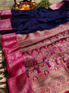 Navy blue color banarasi silk saree with weaving work