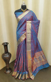 Blue color soft satin silk saree with zari woven work