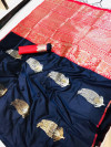 Navy blue color kanchipuram silk handloom saree with silver and golden zari work
