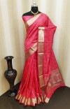 Pink color soft satin silk saree with zari woven work