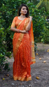 Orange color soft cotton silk saree with jacquard weaving buttis