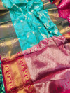 Sky blue color kanchipuram handloom weaving silk saree with zari woven work