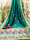 Rama green color paithani silk saree with zari work