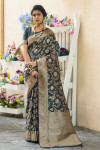 Gray color soft banarasi katan silk saree with zari weaving pallu and border