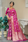 Magenta color soft banarasi katan silk saree with zari weaving pallu and border