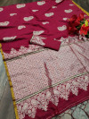 Maroon color soft cotton silk weaving work saree