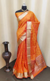 Orange color soft satin silk saree with zari woven work