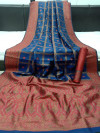 Navy blue color ghicha silk saree with zari woven work
