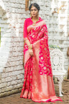 Gajari color soft banarasi katan silk saree with zari weaving pallu and border