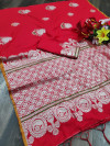 Red color soft cotton silk weaving work saree