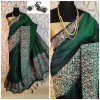Green color raw silk weaving saree with rich pallu