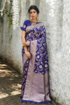 Royal blue color soft banarasi katan silk saree with zari weaving pallu and border