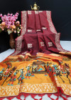 Magenta color soft raw silk two tone weaving saree