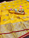 Linen cotton silk saree with woven work
