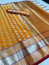 orange color lichi silk saree with zari weaving work