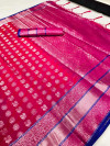 Pink color lichi silk saree with zari weaving work