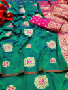 Rama green color cotton silk saree with zari weaving work