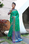 Rama green color banarasi soft silk saree with weaving work