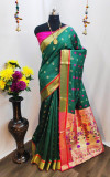 Dark green color paithani silk weaving work saree
