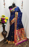 Navy blue color paithani silk saree with weaving pallu