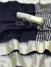 Black color raw silk saree with lining pallu